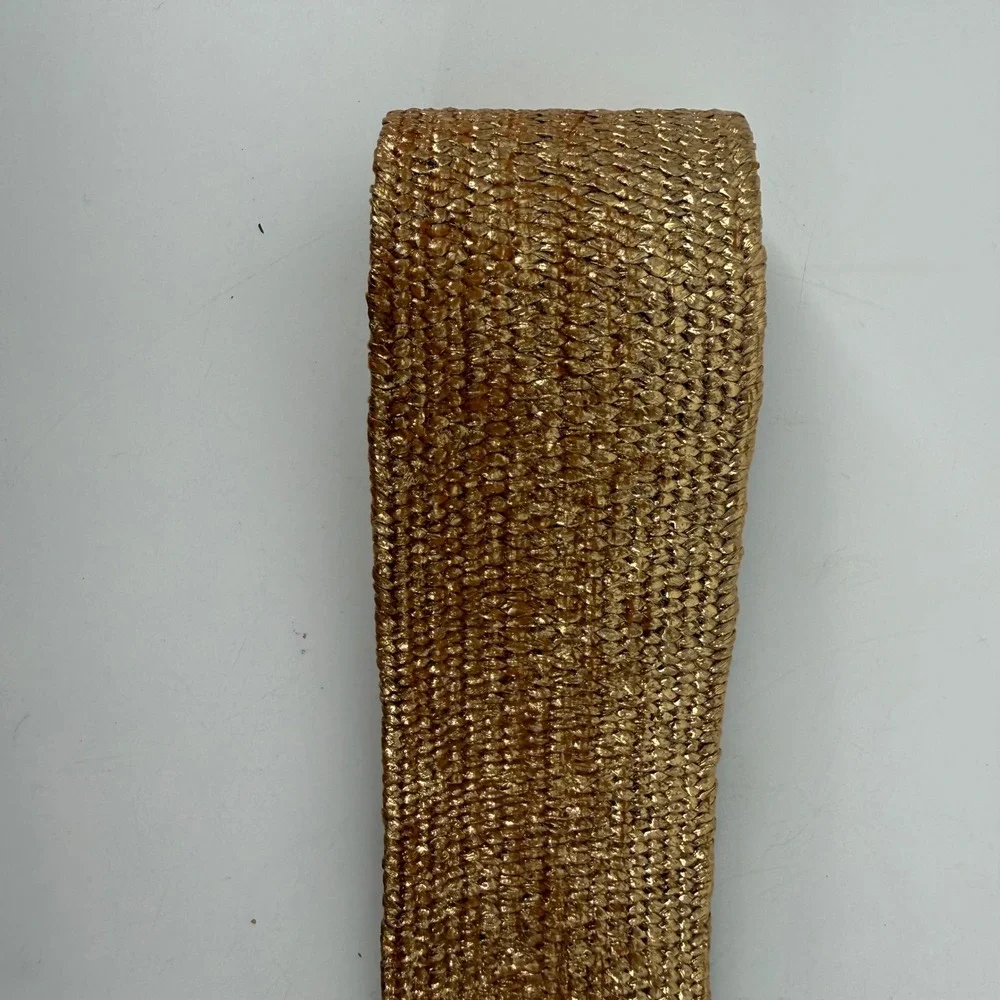 Gold Woven Stretch Belt with Oversized Crystal Rhinestone Statement Buckle NEW